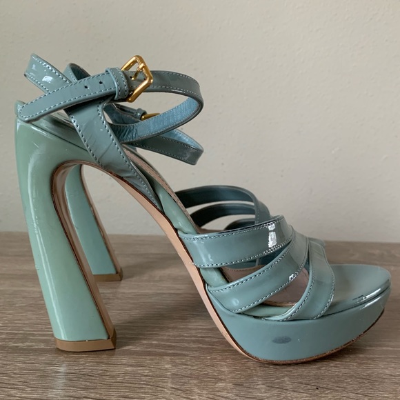 Miu Miu Shoes - MIU MIU Vintage Y2K Blue Green Strappy Funky Heel